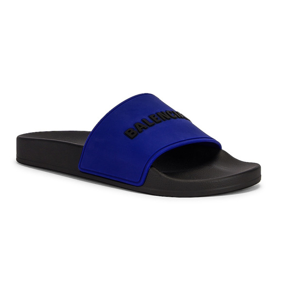 Balenciaga Black Blue Bicolor Rubber Logo Slide On Pool Sandal Flip Flop Flat 37 - Picture 2 of 12